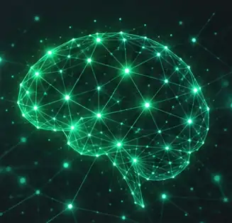 Green neural-network illustration with interconnected nodes